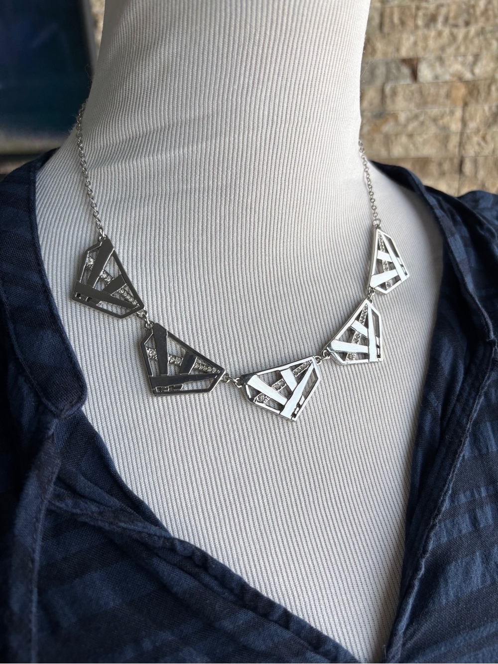 Contemporary Silver Geometric Link Necklace
